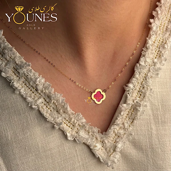 گردنبند میناکاری ونکلیف صورتی باربی طلا